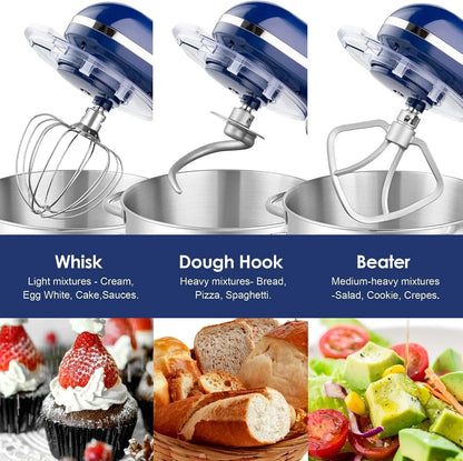 Stand Mixer,6.5-Qt 660W 6-Speed Tilt-Head Food Mixer, Kitchen Electric Mixer with Dough Hook, Wire Whip & Beater (Royal Blue, 6.5QT)4