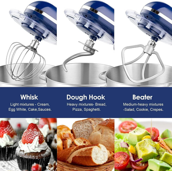 Stand Mixer,6.5-Qt 660W 6-Speed Tilt-Head Food Mixer, Kitchen Electric Mixer with Dough Hook, Wire Whip & Beater (Royal Blue, 6.5QT)4