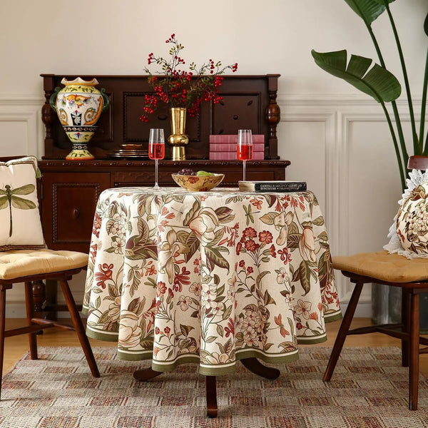 Designer Vintage round Linen Tablecloth,Diameter 67"-Grace A2