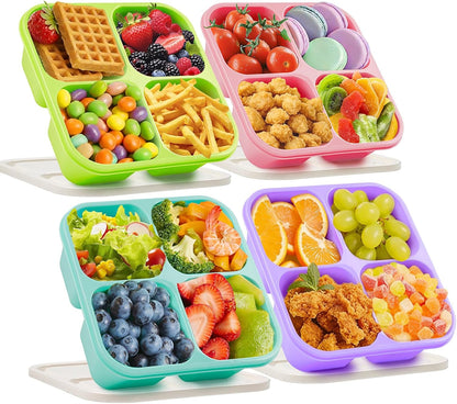 4 Pack Snack Containers Bento Box Adult Lunch Box,Meal Prep Container, Reusable Food Storage Lunch Containers Stackable for Work, Travel and Gym (Grass Green, Pink, Green, Purple)1