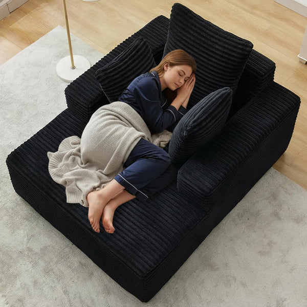 Boneless Couch Chaise Lounge Chair, 54" Oversized Cloud Sofa with Deep Seat, Plush Corduroy Reading Chair for Living Room, Bedroom, Reading Nook, Apartment, Gaming Room & Movie Nights, Black1