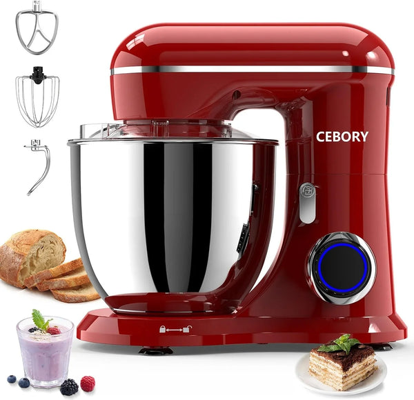 3-IN-1 Electric Stand Mixer, 6.5QT Bowl 660W 10-Speed Kitchen Mixer, Household Food Mixers Include Dough Hook, Beater and Whisk, Bread Cake Mixer for Baking and Most Home Cooks, Red1