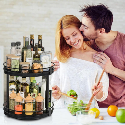 Lazy Susan Spice Rack, 2 Tier Rotating Spice Rack, Wood Lazy Susan Organizer for Cabinet, Black Kitchen Counter Shelf, 10.2" X 10.2" X 10.4"7
