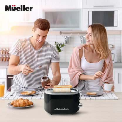 MUELLER HOME Retro Toaster 2 Slice, 7 Browning Levels | 3 Functions (Reheat, Defrost, Cancel), Stainless Steel Features, Removable Crumb Tray, under Base Cord Storage,7