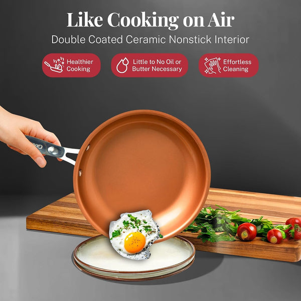 20 Pc Pots and Pans Set Nonstick Cookware + Bakeware Set, Complete Ceramic for Kitchen, Non Stick with Lids, Dishwasher / Oven Safe, Toxic - Red8