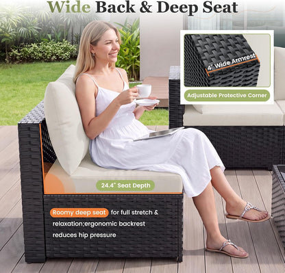 8 Pieces Patio Furniture Set with Fire Pit Table, Beige3