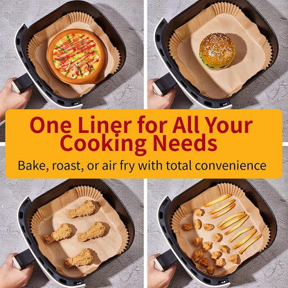 40GSM Air Fryer Paper Liners, 125Pcs 8 Inch Disposable Parchment Paper for 5-8 Qt Basket Air Fryer, Non-Stick Oil-Proof Heat Resistant Food Grade for Cooking, Roasting & Frying, Square 8"5