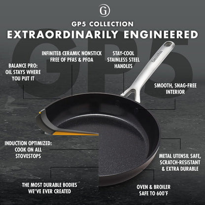 GP5 Hard Anodized Healthy Ceramic Nonstick 14 Piece Cookware Pots & Pans Set,Heavy Gauge Scratch Resistant, Stay Flat Surface,Induction, Mirror Finish Handle,Oven Safe, Pfas-Free, Black4