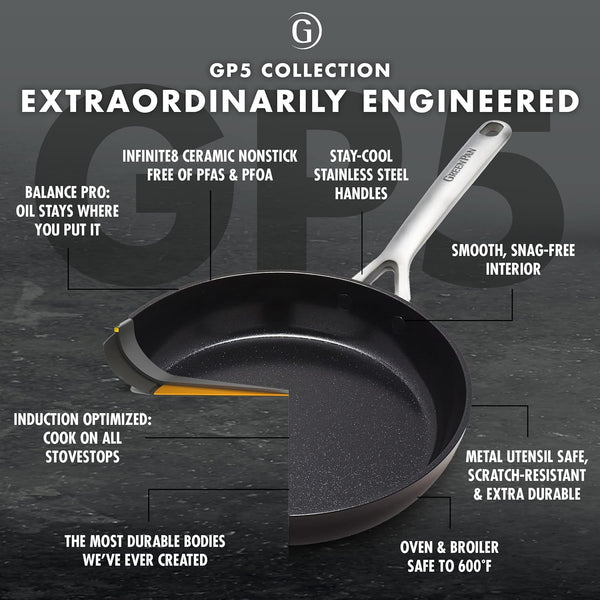 GP5 Hard Anodized Healthy Ceramic Nonstick 14 Piece Cookware Pots & Pans Set,Heavy Gauge Scratch Resistant, Stay Flat Surface,Induction, Mirror Finish Handle,Oven Safe, Pfas-Free, Black4