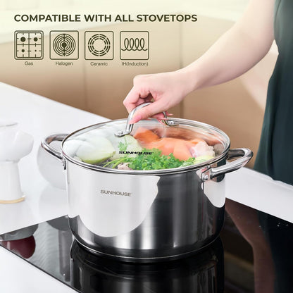 13 Quart Stock Pot with Lid, Stainless Steel Large Pot for Cooking | 13QT Big Pots for Pasta, Soup - Stockpot for Canning, Seafood Boil with Impact Bonded Base - Oven Safe & Induction Compatible8