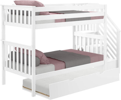 Max & Lily Bunk Bed, Twin-Over-Twin Bed Frame for Kids with Stairs and Trundle, White4