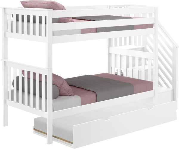 Max & Lily Bunk Bed, Twin-Over-Twin Bed Frame for Kids with Stairs and Trundle, White4