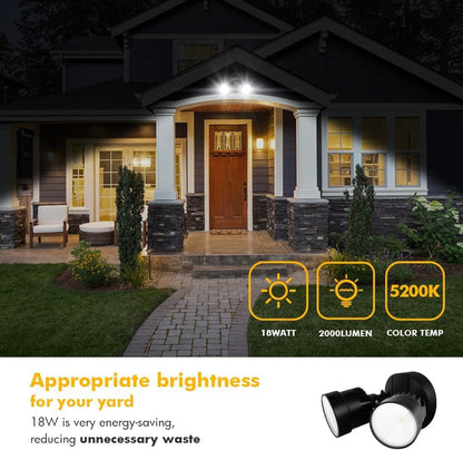 P6221B 2000 Lumen 18 Watt LED Dual-Head Floodlight Outdoor, Switch Controlled Waterproof Exterior Security Wall Light for Patio, Garden,Yard-Black2