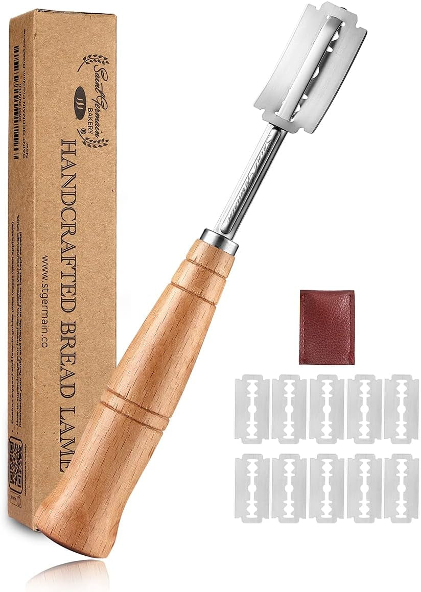 saint-germain-premium-hand-crafted-bread-lame-for-dough-scoring-knife-lame-bread-tool-for-sourdough-bread-slashing-with-10-blades-included-with-replacement-with-authentic-leather-protector-cover