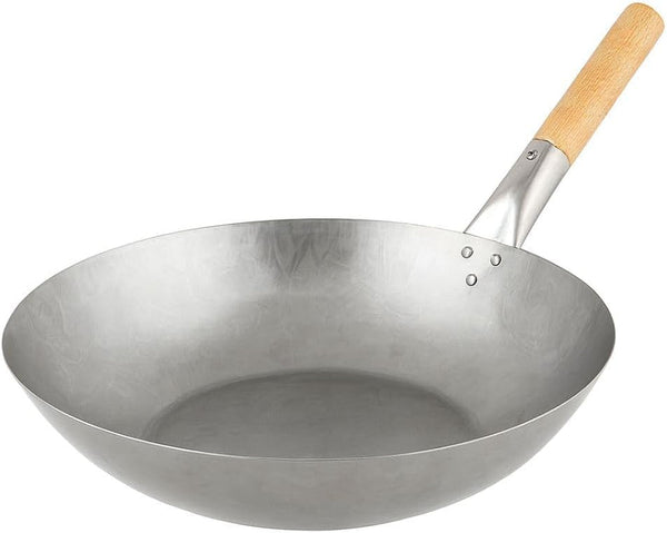 '- 14” Carbon Steel Wok Pan Flat Bottom with Wooden Handle- Chinese Wok Pan Stir-Fry Pans Cookware Saute Pan Ideal for Stovetop Cooking1