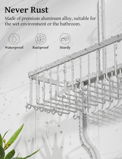 Never Rust Shower Caddy Hanging, Aluminum Shower Racks for inside Shower, 3-Tier Shower Organizer Hanging over Shower Head with Hooks and Soap Holder, Silver3