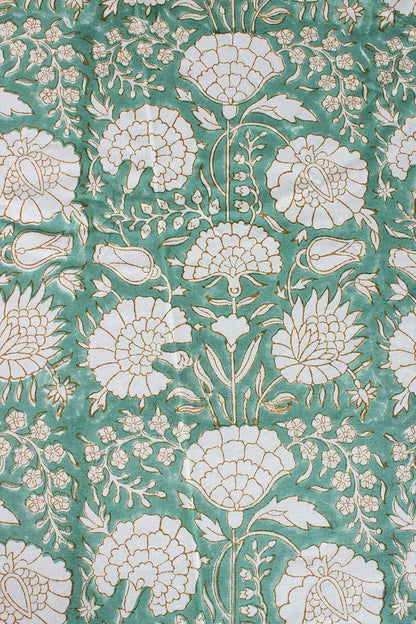 Turquoise Moss Green 100% Cotton Boho Square Fall Tablecloth, Handblock Floral Print Linen for Kitchen Dining I Parties, Outdoors, Weddings, Christmas, Thanksgiving Décor 132" Inches Round6
