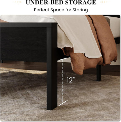 14 Inch Twin Size Metal Platform Bed Frame with Wooden Headboard and Footboard, Mattress Foundation, No Box Spring Needed, Large under Bed Storage, Heavy Duty Slats Support, Black Oak4