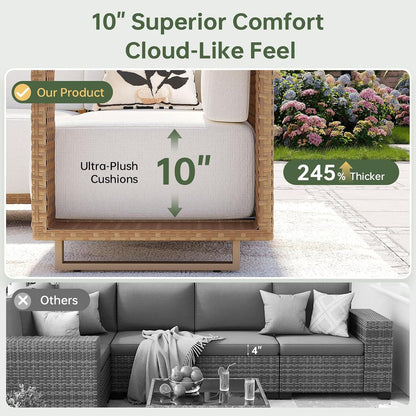 Patio Furniture Set, 6 Piece Outdoor Wicker Sofa, Yellow/Beige3