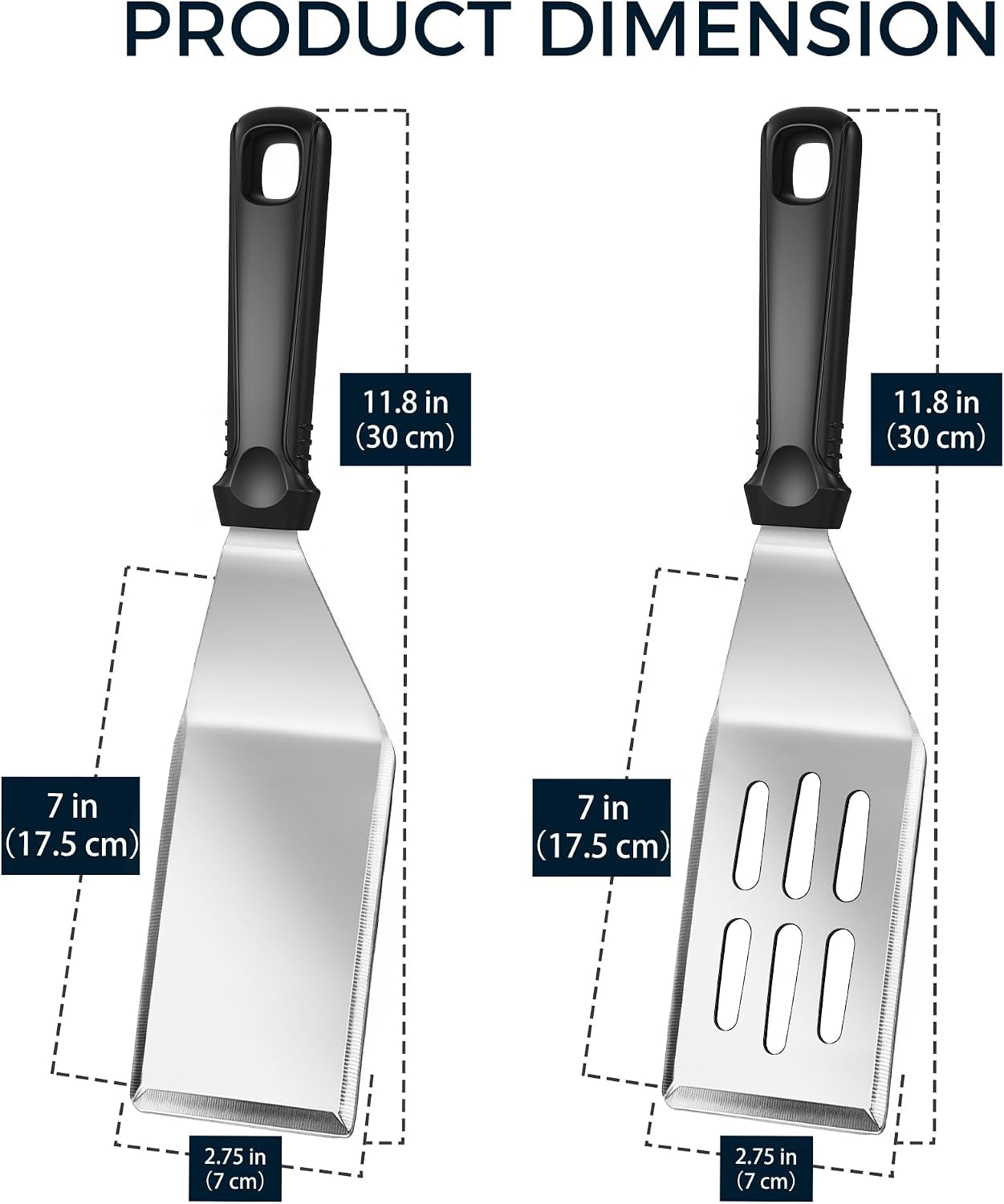 11-8-in-18-0-stainless-steel-spatulas-silicone-non-slip-handle-brushed-metal-spatula-set-for-kitchen-use-cast-iron-skillet-bbq-frying-griddle-pack-of-2