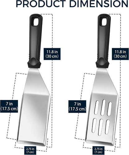 11.8-In 18/0 Stainless Steel Spatulas, Silicone Non-Slip Handle, Brushed Metal Spatula Set for Kitchen Use Cast Iron Skillet, BBQ Frying Griddle, Pack of 24
