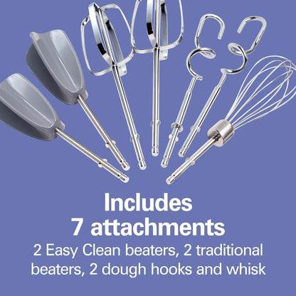 6-Speed Electric Hand Mixer with Easy Clean Beaters | Traditional Beaters | Dough Hooks | Whisk | Snap-On Storage Case | 275 Watt Motor | White | 62636J4
