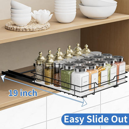 Pull Out Spice Rack, Slide Out Spice Rack for Cabinet, Spice Organizer for Kitchen and Pantry, Fits Spices, Sauces, Canned Food (10.5''Wx10.5''Dx2.5''H)4
