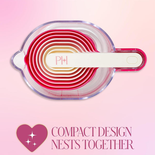 9-Piece Measuring Set, Durable Plastic Measuring Cups and Spoons with Funnel and Leveler, Dishwasher Safe, Pink5