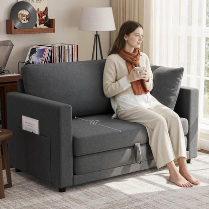 51" Loveseat Sofa Bed, Pull Out Love Seat for Small Space, Folding Couch Bed for Living Room, Bedroom, Dark Gray2