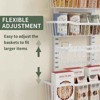 over the Door Organizer，8-Tier over the Door Pantry Organizer with Adjustable Baskets，Metal Hanging Pantry Organizers and Storage for Kitchen, Back of Door Seasoning Rack (White)3