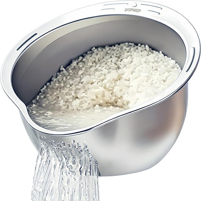 Rice Washer Strainer Bowl Stainless Steel Colander with Side Drainer | Ideal for Soaking, Washing, Cleaning, and Rinsing Rice, Fruits, Vegetables & Beans, Versatile Kitchen Tool1