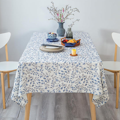 Rustic Tablecloth Classic Plant Leaf Printed Linen Fabric Table Cover Farmhouse Decoration 52X70 Inches Rectangle/Oblong Blue for Kitchen Dining5