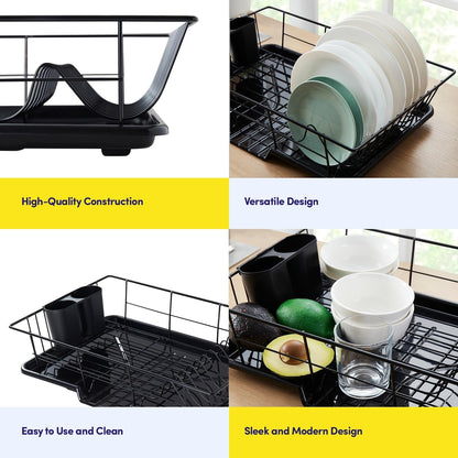 Space-Saving 3-Piece Dish Drainer Rack Set with Cutlery Holder - Maximize Countertop Space, Black6