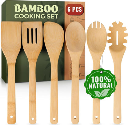 Wooden Spoons for Cooking, 6 Pcs Bamboo Utensil Set – Nonstick Safe1