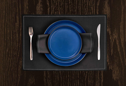 Stone Lain Albie Stoneware 16-Piece Modern Dinnerware Set, Kitchen Plates and Bowls Sets, Service for 4, Blue and Black, Microwave & Dishwasher Safe12