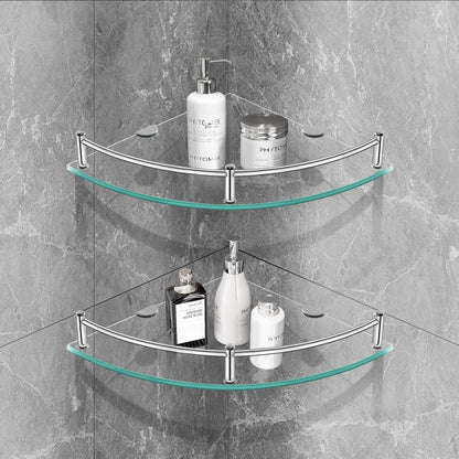 Glass Corner Shelves Tempered Bathroom Eestantes Para Baños with Rail Wall Mounted Drill Hole for Corner Shower Shelf for inside Shower 2 Pack（Sliver）8