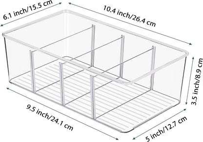8 Pack Food Storage Organizer Bins, Clear Plastic, 4 Compartments3