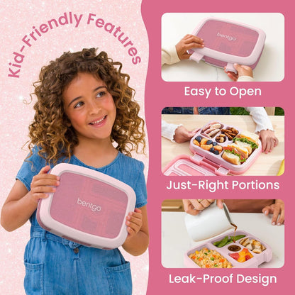 Bentgo Kids Bento-Style 5-Compartment Leak-Proof Lunch Box - Just-Right Portions Ages 3-7, Durable, Drop-Proof, Dishwasher Safe, PFAS & Bpa-Free & Made with Food-Safe Materials (Petal Pink Glitter)4