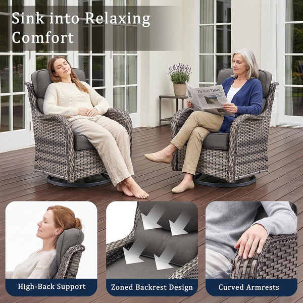 Luxury High Back Outdoor Furniture with 6-Inch Thick Cushions, Patio Furniture Set with Swivel Chairs, 6 PCS Wicker Conversation Set for Porch, Balcony, Deck and Yard4