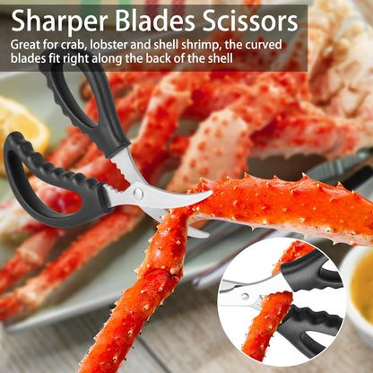 Seafood Cracker Tool Set with Lobster Sheller Stainless Steel Crab Crackers Crab Leg Fork Seafood Scissors and Storage Bag, Crab Leg Pick Utensils Set Crab Eating Tools (9Pcs)6