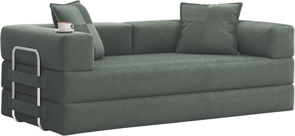78" 5-In-1 Convertible Futon Sofa Bed, Boneless Corduroy, Green8