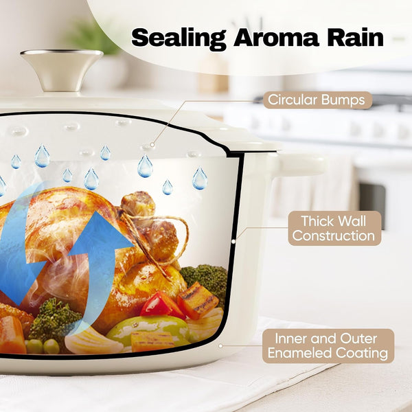 6 Quart Dutch Oven Pot with Lid, Non Stick Enameled Cast Iron Dutch Oven for Bread Baking, Heavy-Duty, Oven Safe Ceramic Cookware up to 500°F for Baking, Braising, Stews, Roasting, Beige6