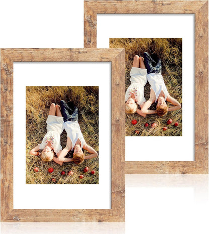 8X12 Picture Frame Set of 2, Rustic Brown Wood Frame with High Definition Glass, Display Pictures 6X8 with Mat or 8 X 12 without Mat for Horizontal or Vertical Tabletop and Wall Mounting1