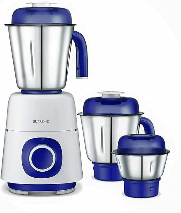 Supreme Wet and Dry Mixer Grinder 3-Jars Strong 750 Watts Motor, Stainless Steel Jars and Modern Design, 110V for USA, Blue1