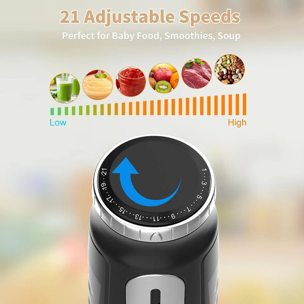 4-In-1 Cordless Immersion Blender, 21-Speed, 3-Angle Adjust, Black | USB Rechargeable Hand Blender, 304 Stainless Steel, Bpa-Free & Dishwasher Safe, Low Noise for Baby Food, Smoothies & Soup5