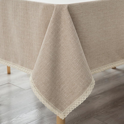 Textured Tablecloth Linen-Look Rustic Burlap Style Washable Solid Heavy Weight Lace Trim Rectangle Fabric Table Cloth,Table Cover for Kitchen Dinning Tabletop Decoration 55X70 in Beige7