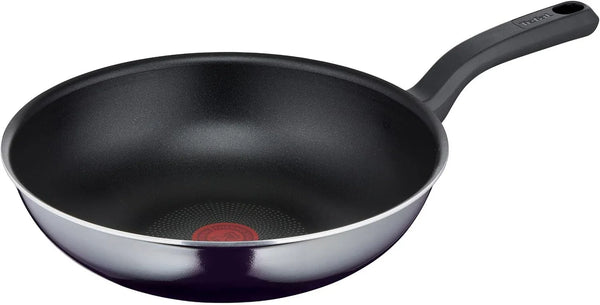 Tefal D52619 Resist Wok Pan | Safe Titanium Non-Stick Coating | Thermal Signal Temperature Indicator | Not Suitable for Induction Cookers | Easy Cleaning | Flame Protect Technology | Black | 28 Cm /1