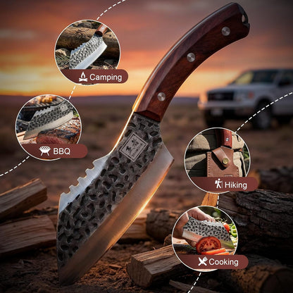 6.1 Inch Meat Cleaver Knife with Sheath, Hand Forged Butcher Knife for Meat Cutting, Full Tang Chef Knife for Kitchen, Outdoor Cooking, Camping, BBQ, with Gift Box7