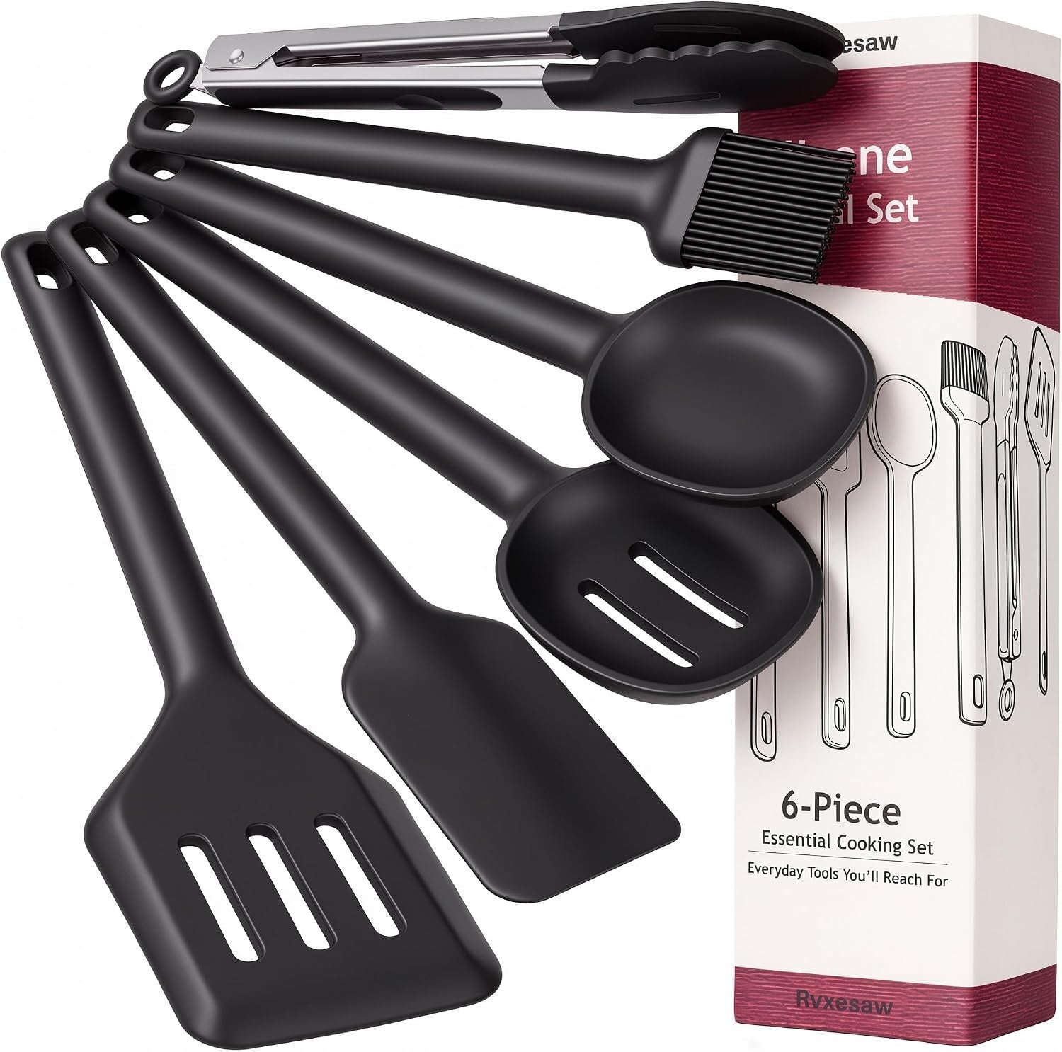 kitchen-utensils-set-6-pcs-silicone-cooking-utensils-set-spatula-set-446-heat-resistant-cooking-utensils-tongs-spoon-bpa-free-kitchen-gadgets-appliances-for-non-stick-cookware-home-essentialblack