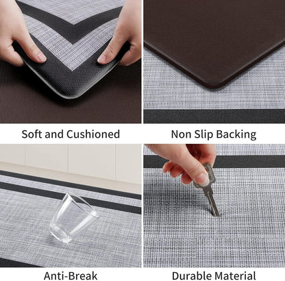 Kitchen Mats Set of 2,Cushioned Anti-Fatigue Non-Skid Rug Sets | Ergonomic Comfort PVC Kitchen Mats for Floor,Standing Mat for Kitchen,Floor,Office,Sink,Laundry, Black Frame4